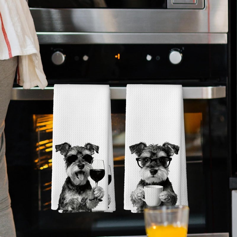 Mcehtle Funny Schnauzer Kitchen Towels Set of 2, Funny Dog Kitchen Accessories, Coffee Wine Station Decor, Chef Gift Hand Towel, Dining Room Decorative Tea Towel Dish Towels 16x24 Inch - Image 2